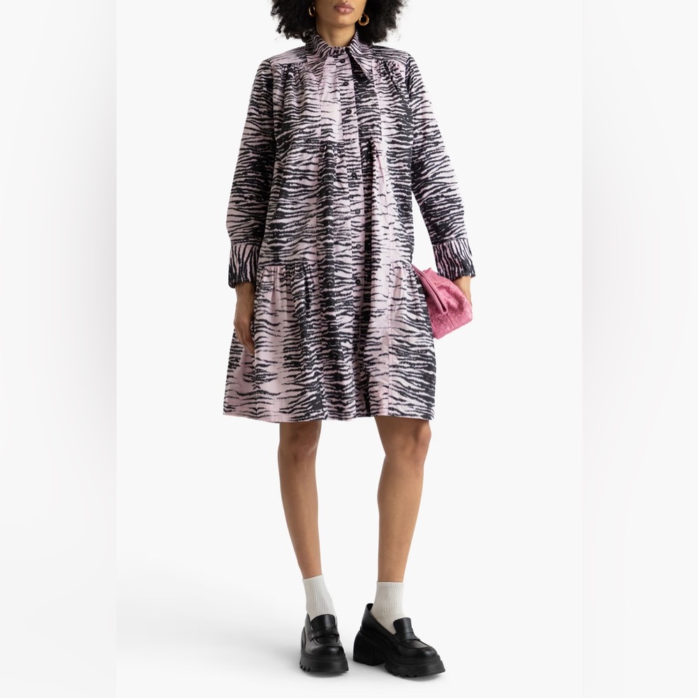 GANNI Shirt Dress Black and Pink Long Sleeve